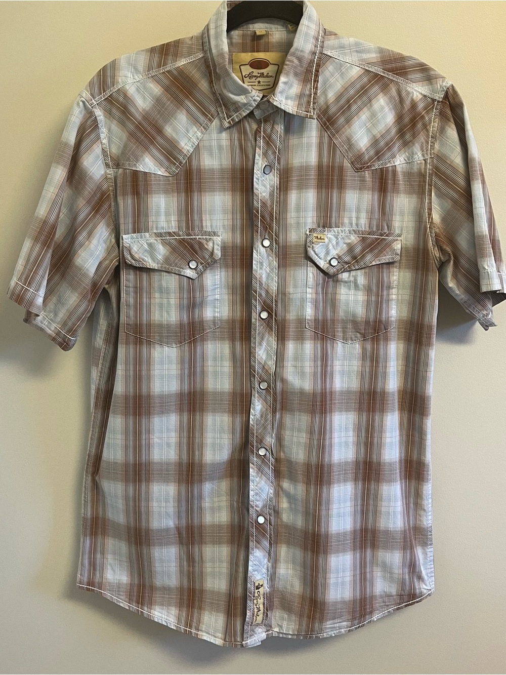 Mens Western Shirt M Cotton Pearl Snap Plaid Larry Mahan Cowboy Collectio